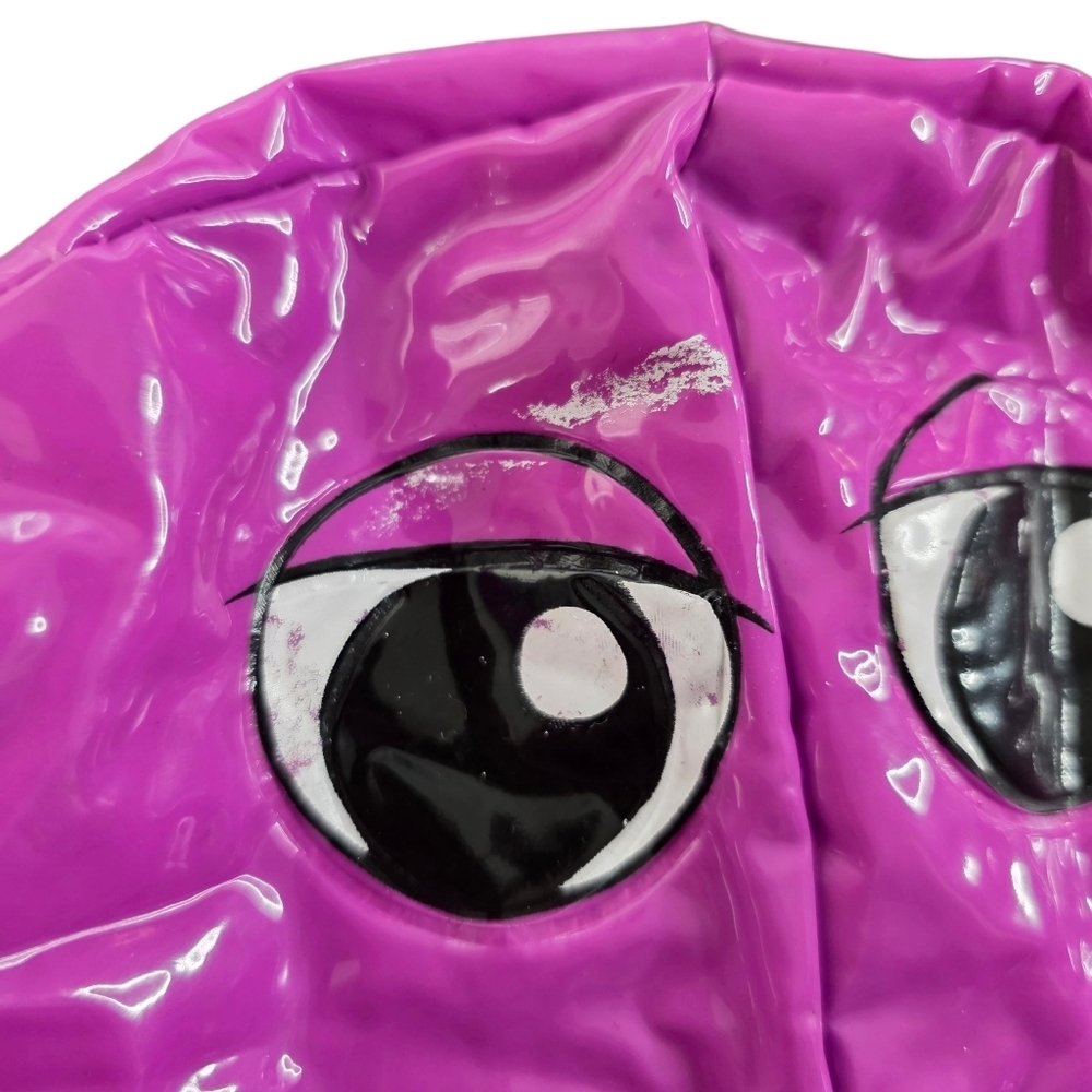 Vintage 90s Barney Dinosaur Kids Raincoat Hooded Purple PVC Jacket Costume - Picture 8 of 16